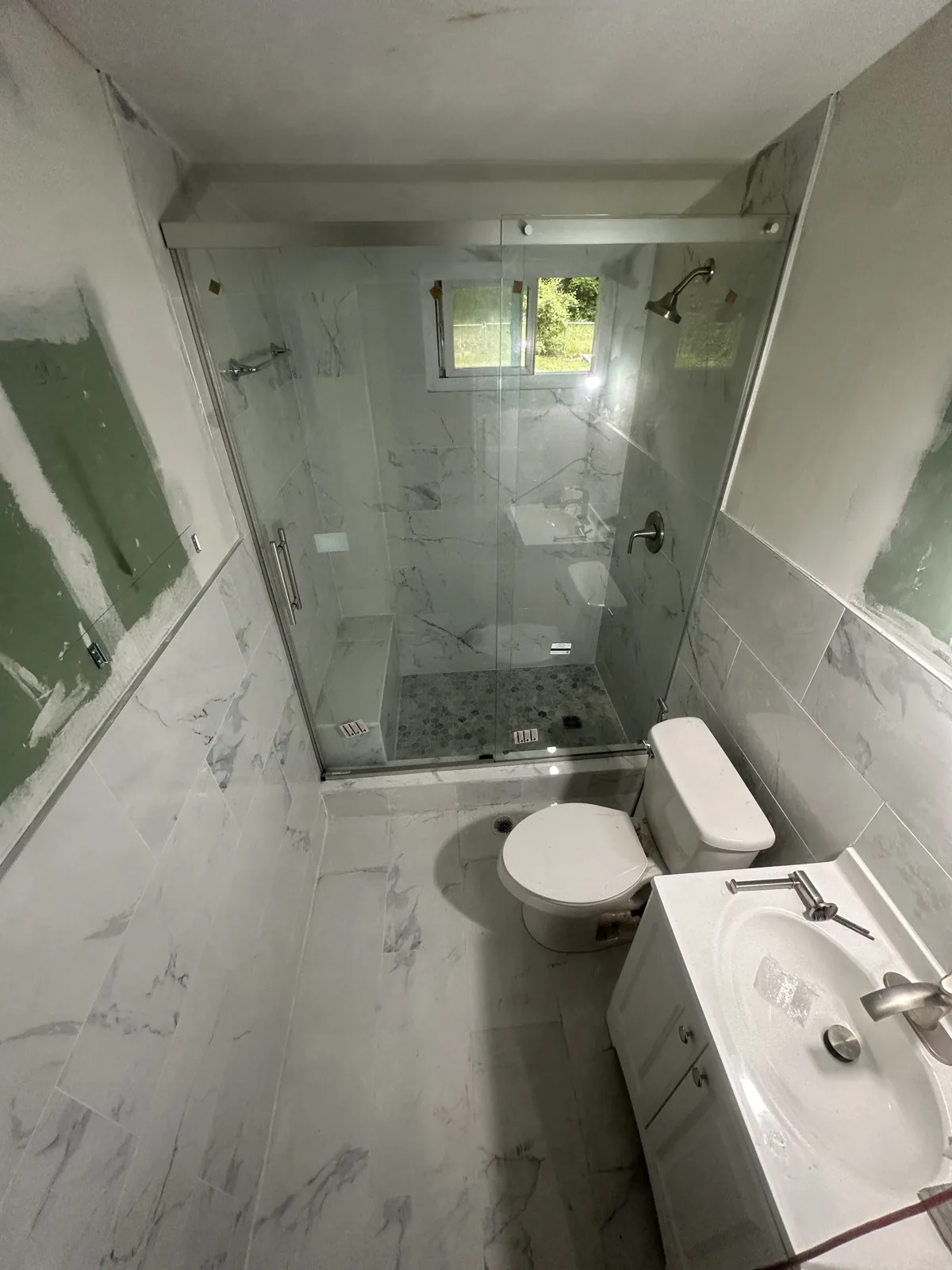 Master bath tile install with glass shower, Bloomfield Hills MI