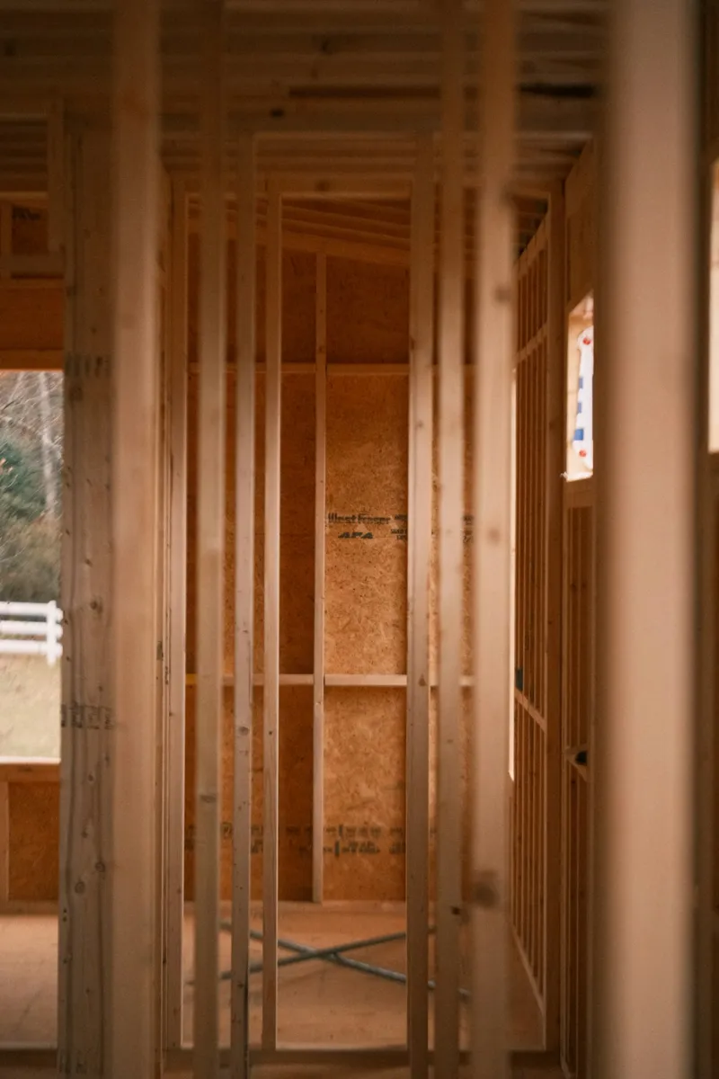 Interior wood stud framing during construction