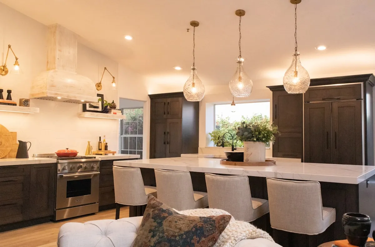 Modern kitchen remodel with island and pendant lights